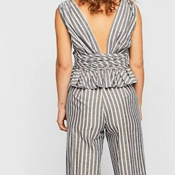 Free People Your Song Gray & White Striped Sleeveless Peplum Top Size 2 - Picture 7 of 7